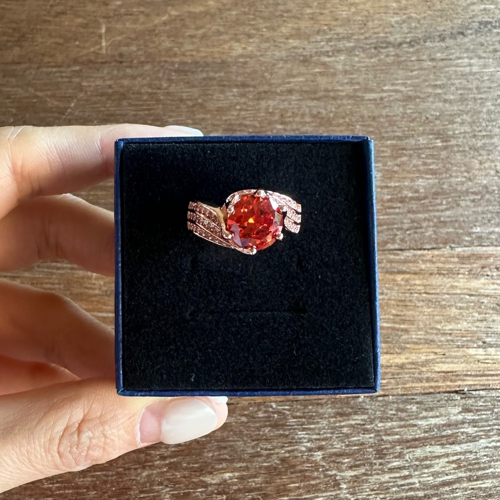 3 Carat Ruby Six-Prong Double Rose Gold Plated Adjustable Ring